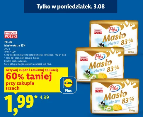Masło ekstra 83% Pilos promocja w Lidl