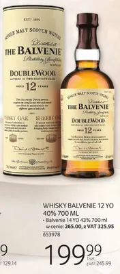 Whisky Balvenie 12 YO 40% 700 ML promocja w Selgros