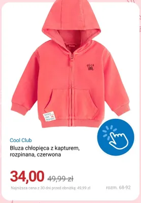 Bluza chłopięca z kapturem rozpinana czerwona Cool Club promocja w Smyk
