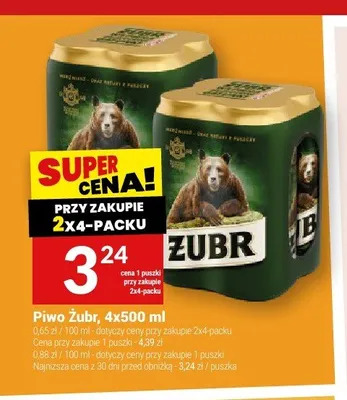 Piwo Żubr 4-pak 500ml promocja w Twój Market