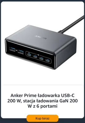 Anker Prime ładowarka USB-C stacja ładowania GaN z 6 portami promocja w Amazon
