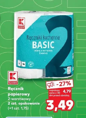 Ręcznik papierowy K-Classic Basic 2-warstwowy 2-pak promocja w Kaufland