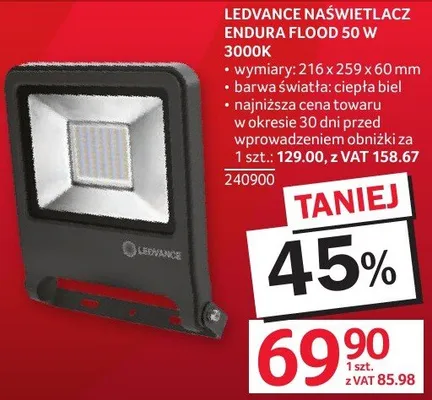 Naświetlacz LEDVANCE ENDURA FLOOD 50 W 3000K promocja w Selgros