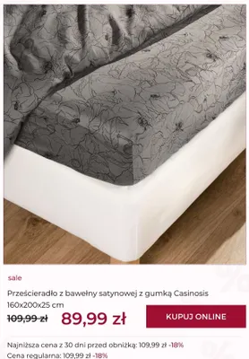 Prześcieradło z bawełny satynowej z gumką Casinosis home & you 160x200x25 cm promocja w home&you