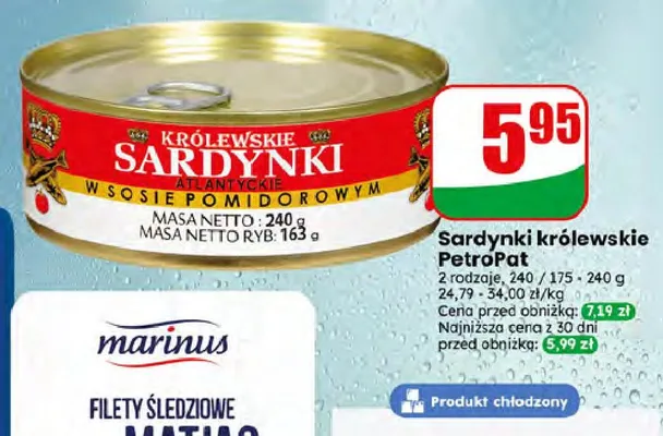 Sardynki królewskie PetroPat w sosie pomidorowym promocja w Dino