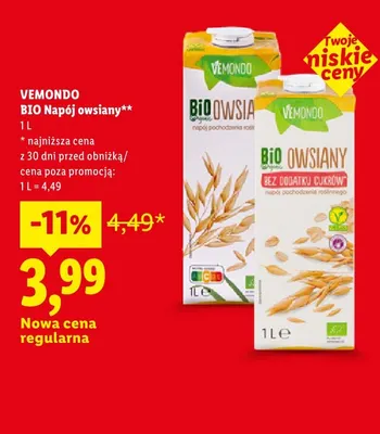 BIO Napój owsiany Vemondo promocja w Lidl