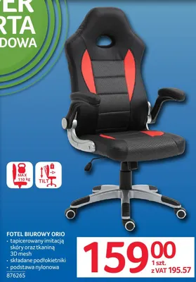 Fotel biurowy Orio tapicerowany imitacją skóry oraz tkaniny 50mesh składanie podłokietników podstawa nylonowa promocja w Selgros