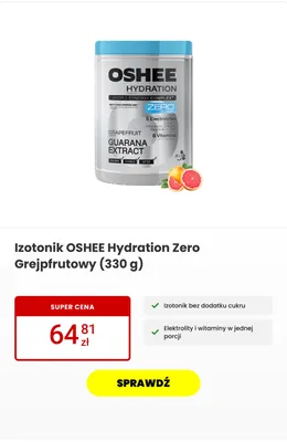 Izotonik OSHEE Hydration Zero Grejpfrutowy promocja w Media Expert