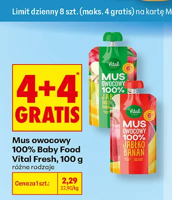 Mus owocowy 100% Baby Food Jabłko Banan Vital Fresh promocja w Biedronka