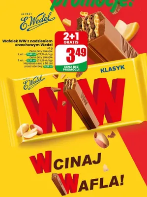 Wafelek WW z nadzieniem orzechowym E.Wedel promocja w Dino