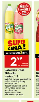 Napój gazowany Gazowany Owoc 20% soku Hortex grejpfrut 1,5 l promocja w Twój Market
