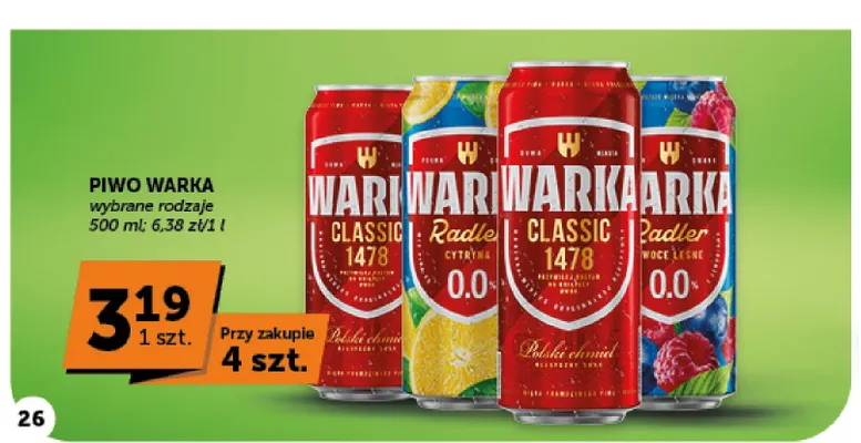 Piwo bezalkoholowe Warka Radler cytryna promocja w Groszek