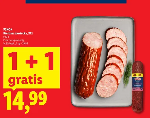 Kiełbasa żywiecka XXL Pikok promocja w Lidl