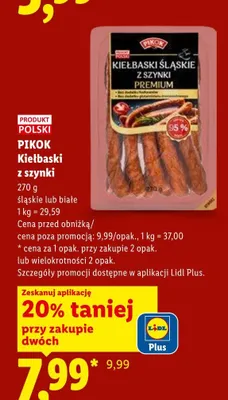 Kiełbaski z szynki śląskie Pikok promocja w Lidl
