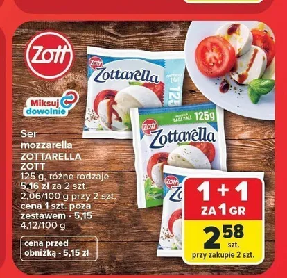 Ser mozzarella Zottarella Classic Zott promocja w Carrefour Market