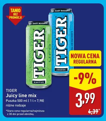 Napój energetyczny Juicy line mix kaktus Tiger promocja w Aldi