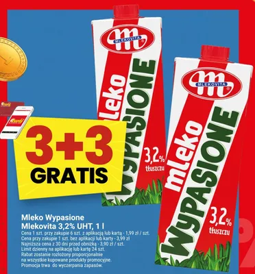 Mleko Wypasione Mlekovita 3,2% UHT promocja w Twój Market