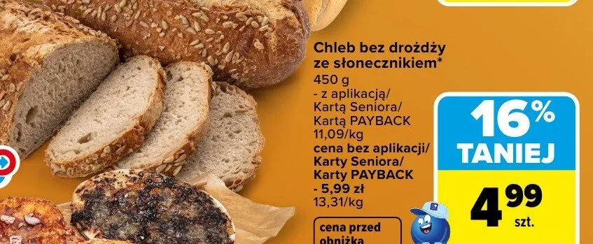 Chleb bez drożdży ze słonecznikiem promocja w Carrefour Market
