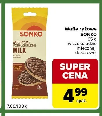 Wafle ryżowe SONKO w czekoladzie mlecznej promocja w Carrefour Express