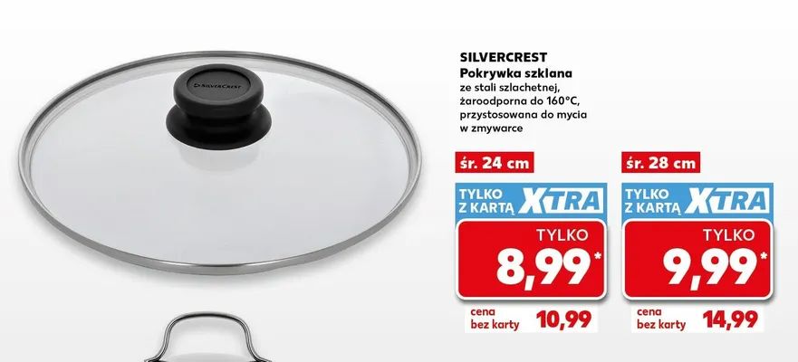Pokrywka szklana ze stali szlachetnej, żaroodporna do 160°C, przystosowana do mycia w zmywarce śr. 28cm promocja w Kaufland