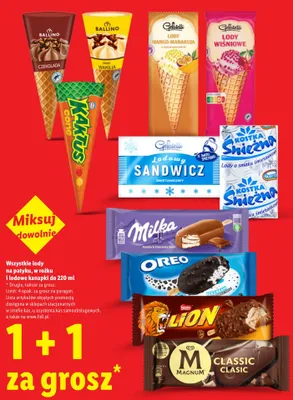 Lody o smaku śmietankowym Kostka Śnieżna Koral promocja w Lidl