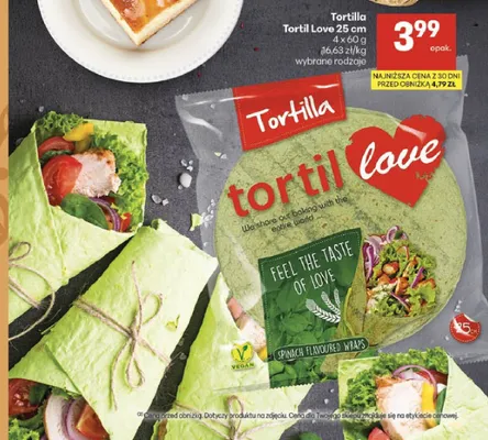 Tortilla szpinakowa Tortil Love 4-pak 60 g promocja w Delikatesy Centrum