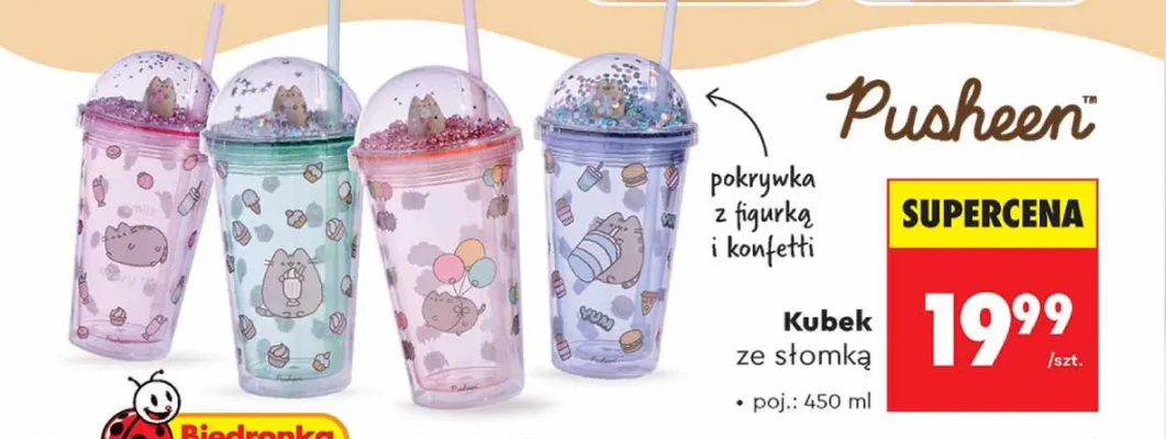 Kubek ze słomką Pusheen poj. 450ml promocja w Biedronka