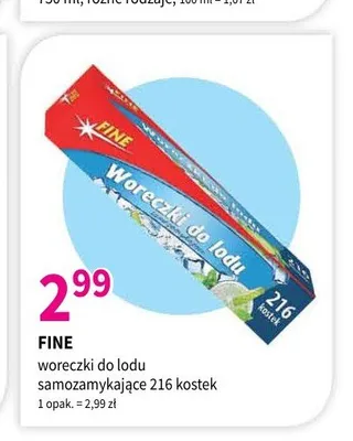 Woreczki do lodu samozamykające Fine 216 kostek promocja w Drogerie Polskie