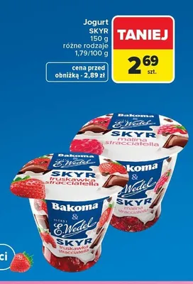 Jogurt Skyr Bakoma E.Wedel o smaku malina stracciatella promocja w Carrefour