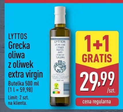 Grecka oliwa z oliwek extra virgin Lyttos promocja w Aldi