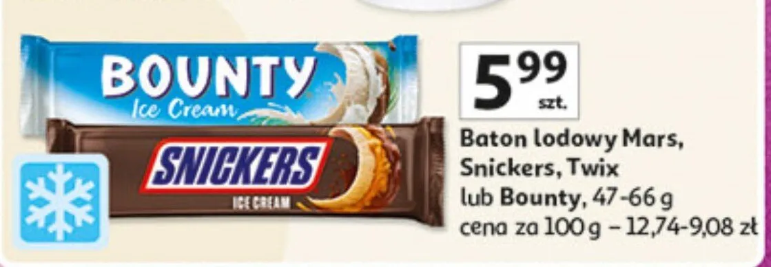 Baton lodowy Mars, Snickers, Twix lub Bounty promocja w Auchan