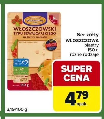 Ser żółty WŁOSZCZOWA plastry promocja w Carrefour Express