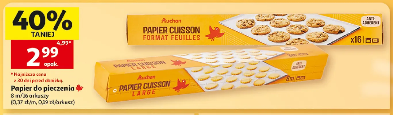 Papier do pieczenia 16 arkuszy Auchan promocja w Auchan
