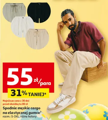 Spodnie męskie cargo na elastyczną gumę promocja w Auchan