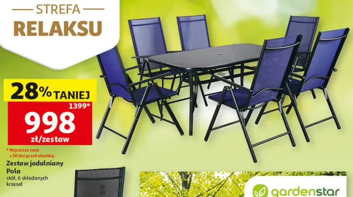 Zestaw jadalniany Pola stół 6 składanych krzeseł promocja w Auchan