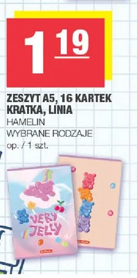 Zeszyt A5 16 kartek kratka linia Hamelin promocja w SPAR