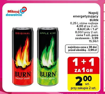 Napój energetyzujący Burn Apple Kiwi promocja w Carrefour Express