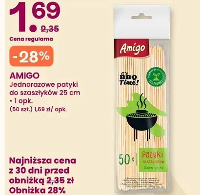 Jednorazowe patyki do szaszłyków 25cm Amigo promocja w Frisco