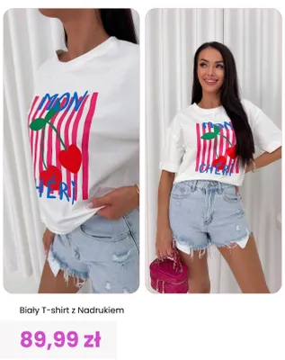 T-shirt damski biały z nadrukiem ModnaKiecka promocja w Modna Kiecka