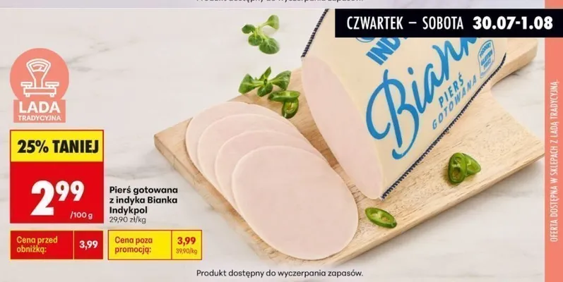 Pierś gotowana z indyka Bianka Indykpol promocja w Biedronka