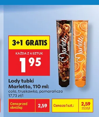 Lody tubki Marletto truskawka promocja w Biedronka