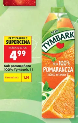 Sok pomarańcza Tymbark 100% promocja w Biedronka