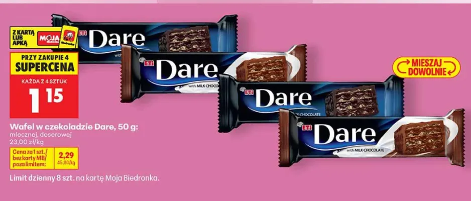 Wafel w czekoladzie deserowej Dare promocja w Biedronka
