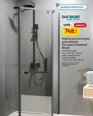 Kabina prysznicowa pięciokątna Durasan Diamond Black promocja w Castorama
