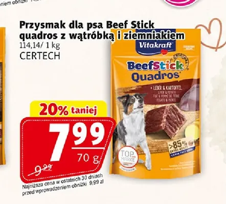 Przysmak dla psa Beef Stick Quadros z wątróbką i ziemniakiem Vitakraft promocja w Prim Market