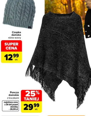 Ponczo damskie z troczkami promocja w Carrefour