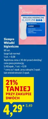 Wkładki higieniczne Siempre promocja w Lidl