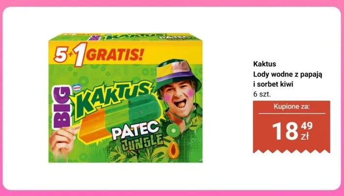 Lody wodne Kaktus z papają i sorbet kiwi 6-pak promocja w Biedronka