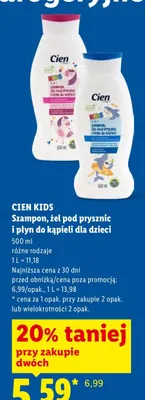 Szampon żel pod prysznic i płyn do kąpieli dla dzieci Cien Kids promocja w Lidl