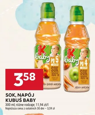 Sok, napój Kubuś Baby różne rodzaje promocja w Stokrotka